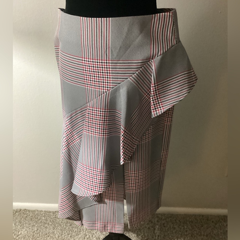 ASOS Asymmetrical Plaid Skirt - black - red & white NWOT